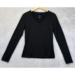 Segments Black 100% Merino Wool Baselayer Top Long Sleeve Shirt V Neck Small